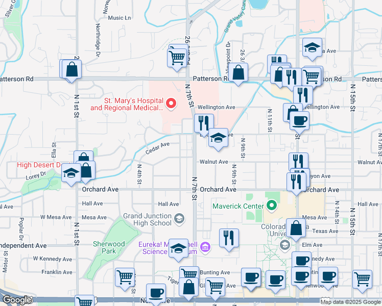 map of restaurants, bars, coffee shops, grocery stores, and more near 2115 North 7th Street in Grand Junction