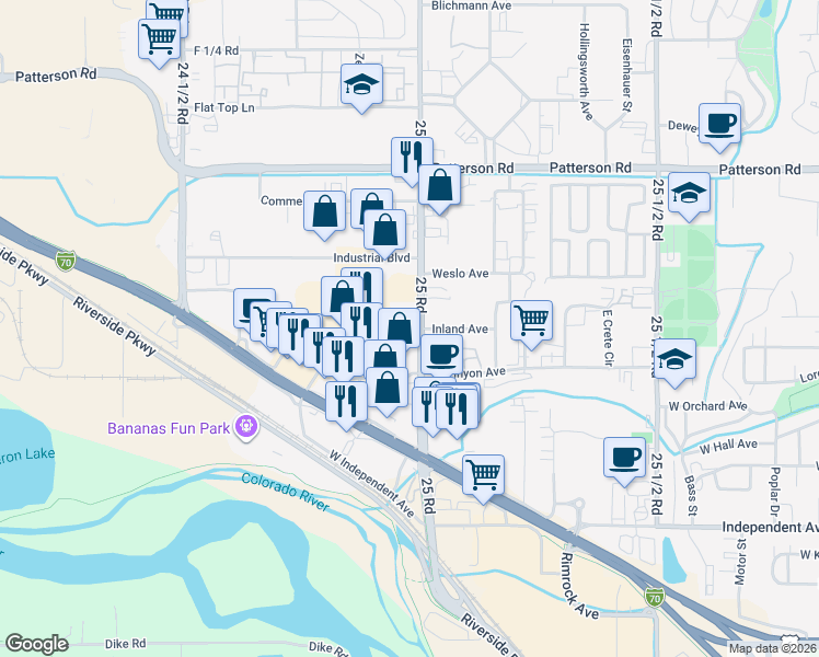map of restaurants, bars, coffee shops, grocery stores, and more near 559 25 Road in Grand Junction