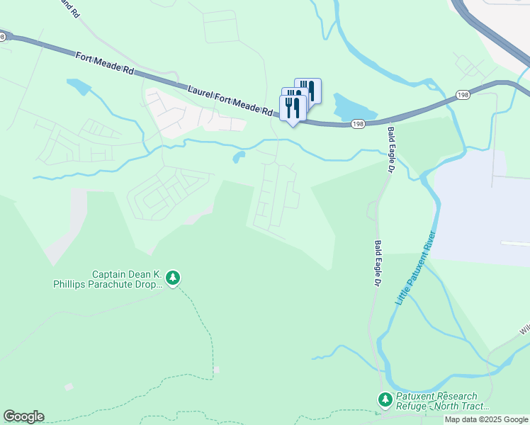 map of restaurants, bars, coffee shops, grocery stores, and more near 313 Lentic Lane in Laurel