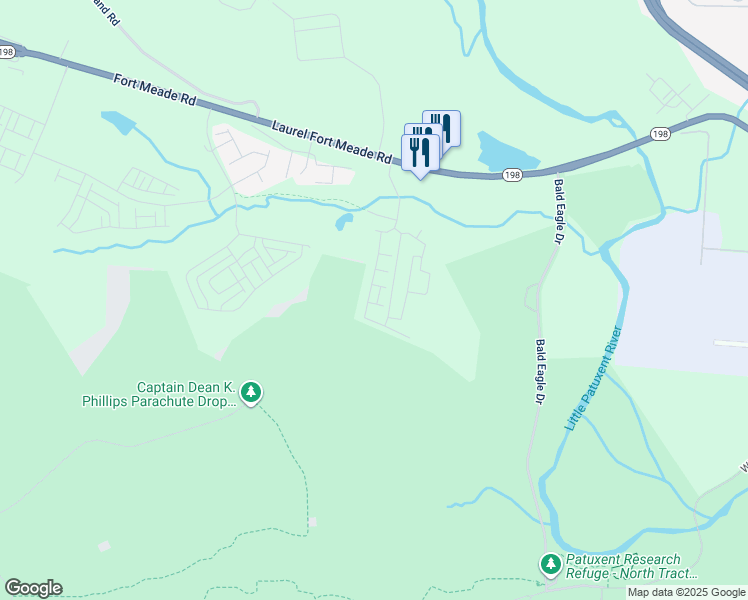 map of restaurants, bars, coffee shops, grocery stores, and more near 314 Lentic Lane in Laurel