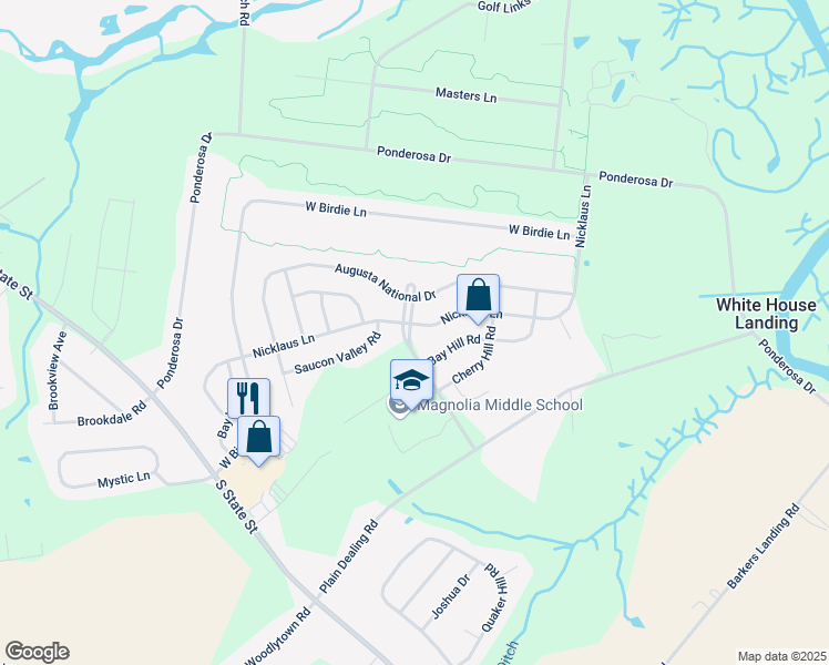 map of restaurants, bars, coffee shops, grocery stores, and more near 194 Nicklaus Lane in Magnolia