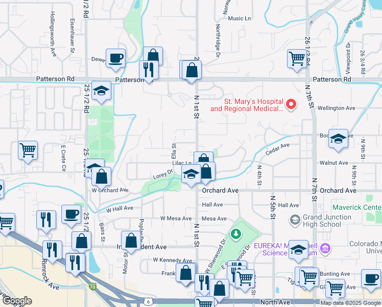 map of restaurants, bars, coffee shops, grocery stores, and more near 2119 North 1st Street in Grand Junction