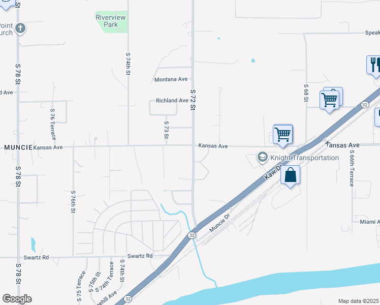 map of restaurants, bars, coffee shops, grocery stores, and more near 620 South 72 Street in Kansas City