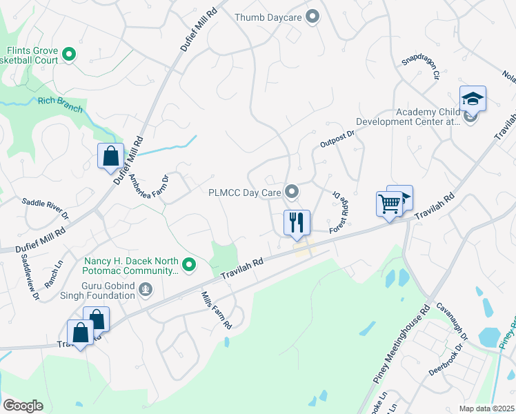 map of restaurants, bars, coffee shops, grocery stores, and more near 14306 Cartwright Way in North Potomac