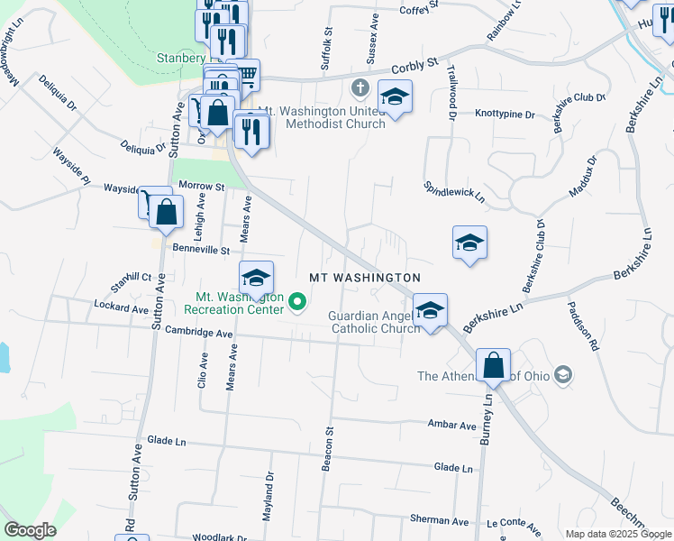 map of restaurants, bars, coffee shops, grocery stores, and more near 1839 Beacon Street in Cincinnati