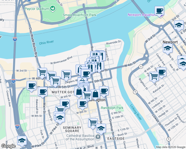 map of restaurants, bars, coffee shops, grocery stores, and more near 114 Legacy Way in Covington
