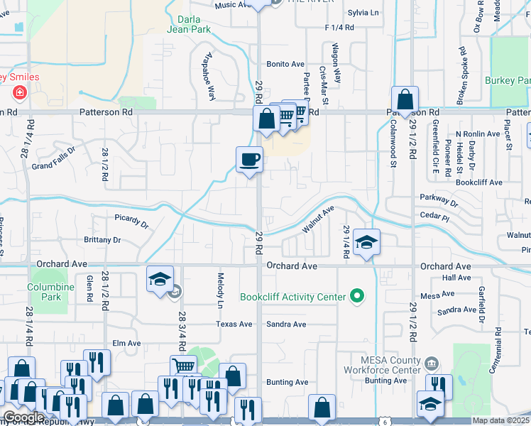 map of restaurants, bars, coffee shops, grocery stores, and more near 2901 Dawn Drive in Grand Junction