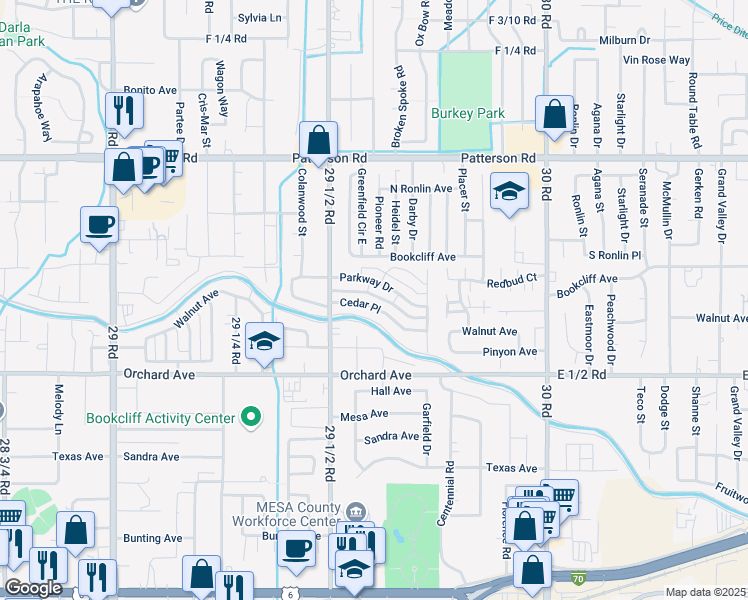 map of restaurants, bars, coffee shops, grocery stores, and more near 2960 1/2 Cedar Place in Grand Junction