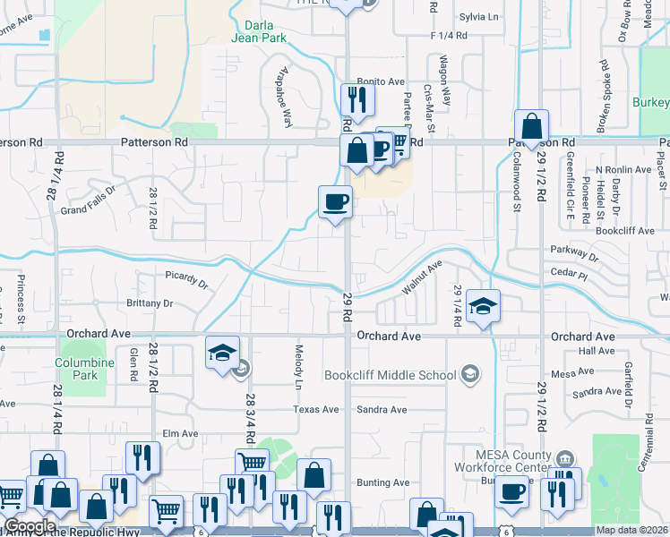 map of restaurants, bars, coffee shops, grocery stores, and more near 571 29 Road in Grand Junction
