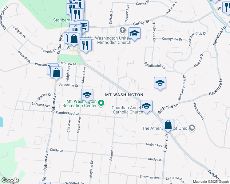 map of restaurants, bars, coffee shops, grocery stores, and more near 6361 Beechmont Avenue in Cincinnati