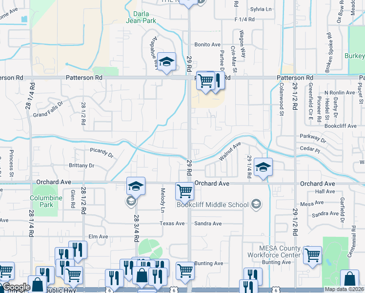 map of restaurants, bars, coffee shops, grocery stores, and more near 571 29 Road in Grand Junction