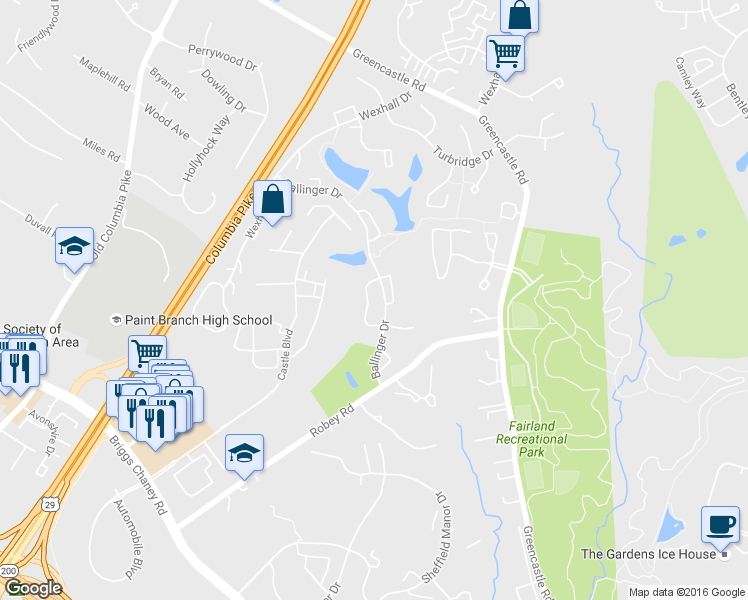 map of restaurants, bars, coffee shops, grocery stores, and more near 14137 Aldora Circle in Burtonsville
