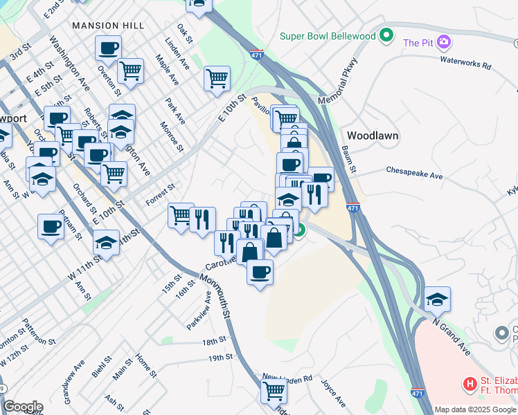 map of restaurants, bars, coffee shops, grocery stores, and more near 1146 Birch St in Newport