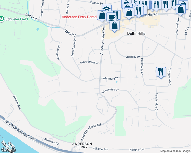 map of restaurants, bars, coffee shops, grocery stores, and more near 250 Kinsman Court in Cincinnati