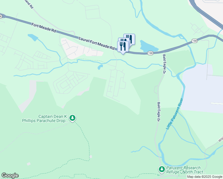 map of restaurants, bars, coffee shops, grocery stores, and more near 309 Lentic Lane in Laurel