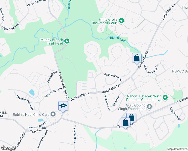 map of restaurants, bars, coffee shops, grocery stores, and more near 14001 Teaneck Terrace in North Potomac