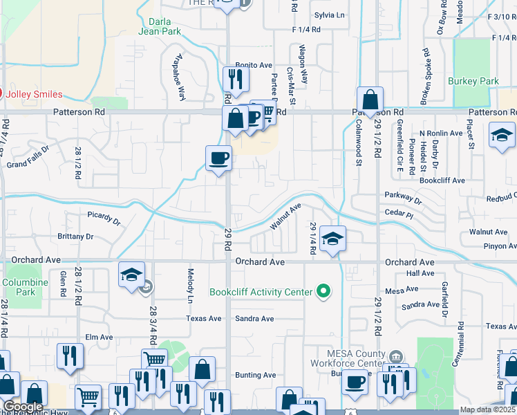 map of restaurants, bars, coffee shops, grocery stores, and more near 2911 Dawn Drive in Grand Junction