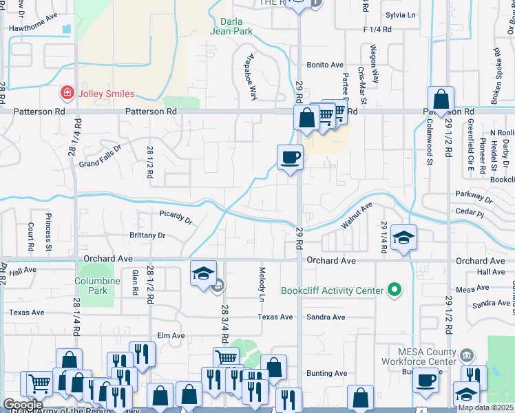 map of restaurants, bars, coffee shops, grocery stores, and more near 579 29 Road in Grand Junction