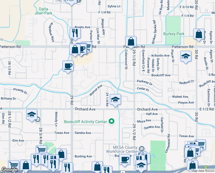 map of restaurants, bars, coffee shops, grocery stores, and more near 2912 Walnut Avenue in Grand Junction