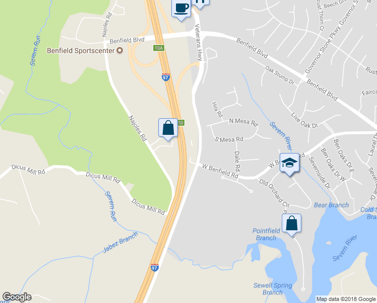 map of restaurants, bars, coffee shops, grocery stores, and more near 8688 Veterans Highway in Millersville