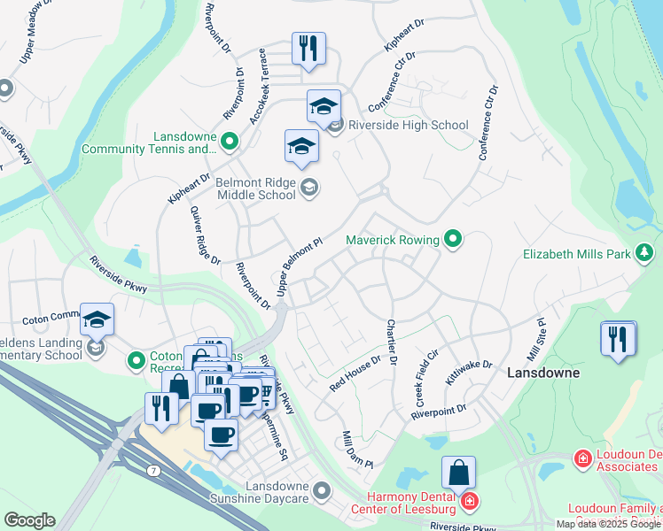 map of restaurants, bars, coffee shops, grocery stores, and more near 43657 Lees Mill Square in Leesburg