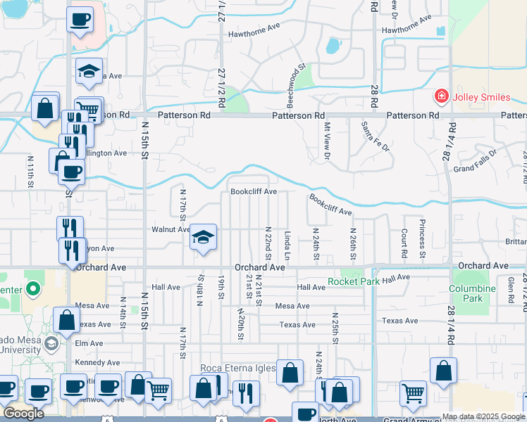 map of restaurants, bars, coffee shops, grocery stores, and more near 2149 North 22nd Street in Grand Junction