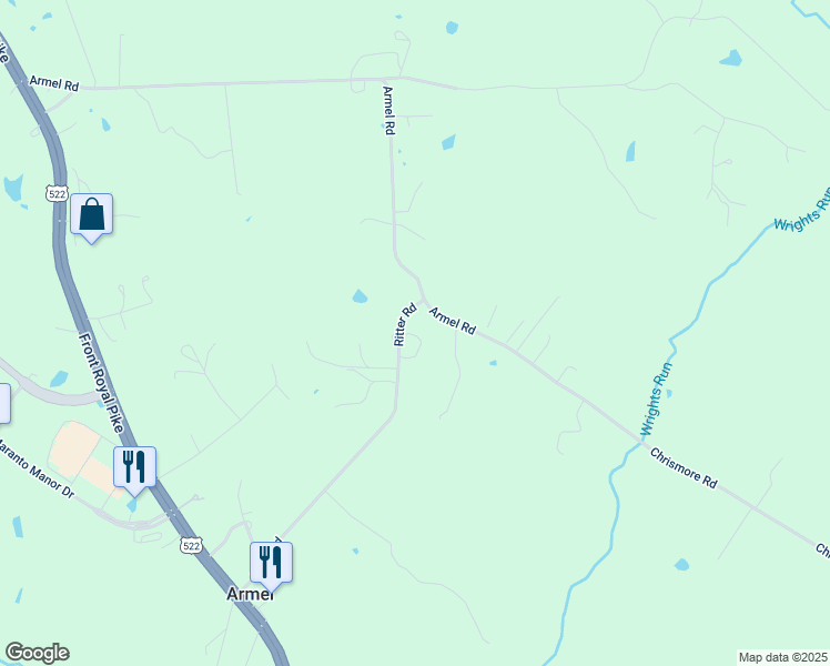 map of restaurants, bars, coffee shops, grocery stores, and more near 151 Ritter Road in Winchester