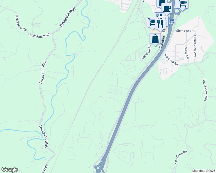 map of restaurants, bars, coffee shops, grocery stores, and more near 1306 Oak Ridge Drive in Colfax