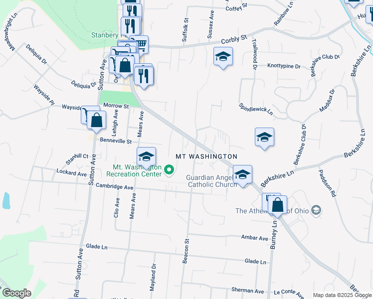 map of restaurants, bars, coffee shops, grocery stores, and more near 6361 Beechmont Avenue in Cincinnati