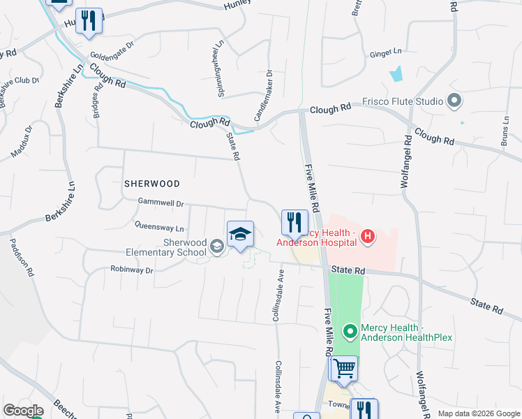 map of restaurants, bars, coffee shops, grocery stores, and more near 7311 Blue Boar Drive in Cincinnati
