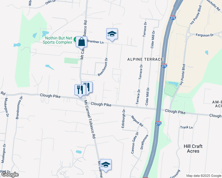 map of restaurants, bars, coffee shops, grocery stores, and more near 588 Beech Court in Cincinnati