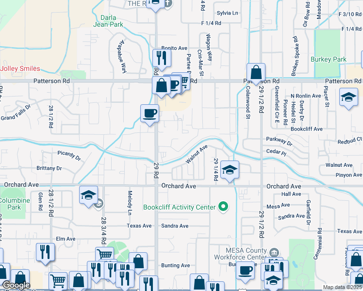 map of restaurants, bars, coffee shops, grocery stores, and more near 2912 Dawn Drive in Grand Junction