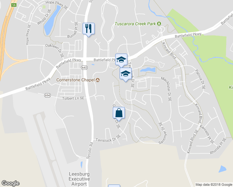 map of restaurants, bars, coffee shops, grocery stores, and more near 806 Duncan Place Southeast in Leesburg