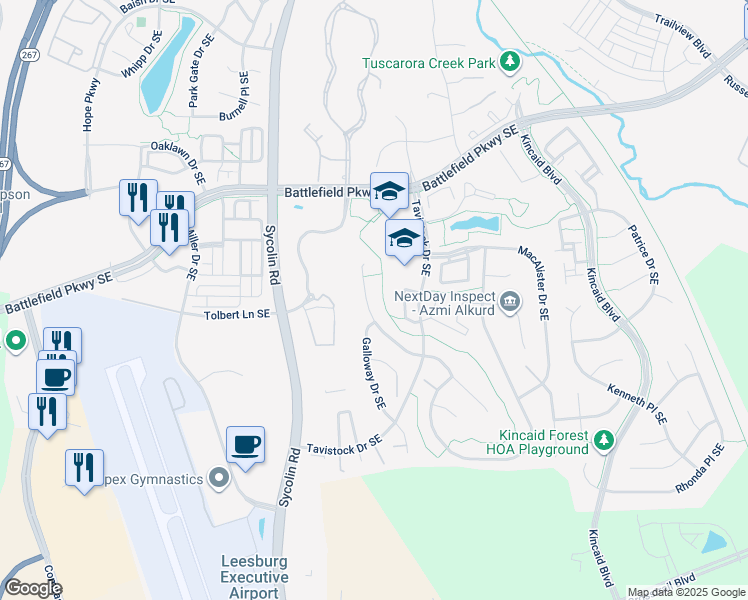 map of restaurants, bars, coffee shops, grocery stores, and more near 806 Duncan Place Southeast in Leesburg