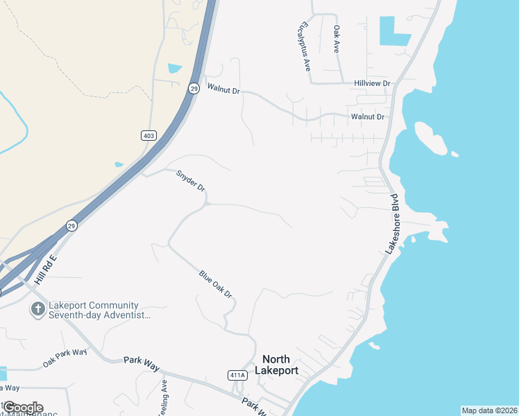 map of restaurants, bars, coffee shops, grocery stores, and more near 425 Lake Vista Drive in Lakeport