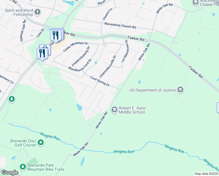 map of restaurants, bars, coffee shops, grocery stores, and more near 109 Cool Spring Drive in Stephens City