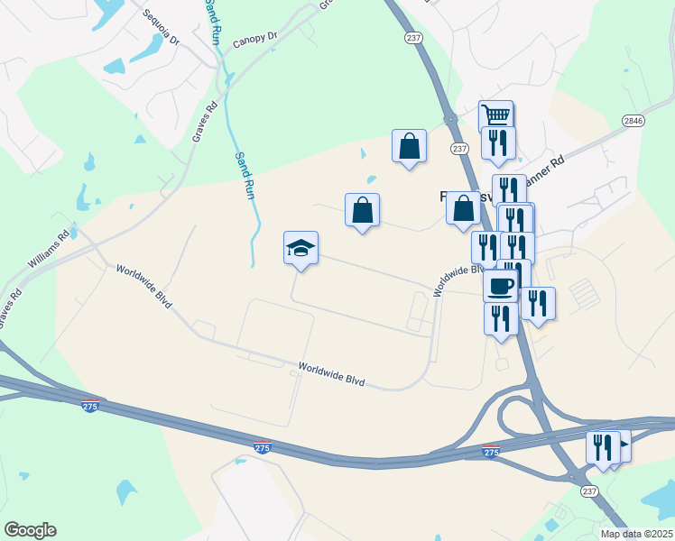 map of restaurants, bars, coffee shops, grocery stores, and more near 1100 Worldwide Boulevard in Hebron