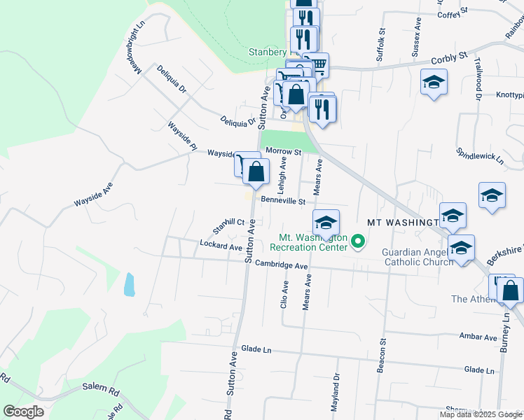 map of restaurants, bars, coffee shops, grocery stores, and more near 1808 Sutton Road in Cincinnati