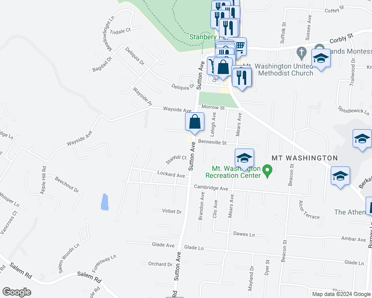 map of restaurants, bars, coffee shops, grocery stores, and more near 1808 Sutton Road in Cincinnati
