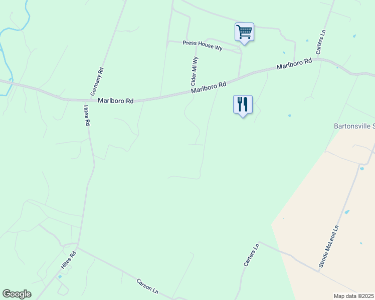 map of restaurants, bars, coffee shops, grocery stores, and more near Abigail Way in Stephens City