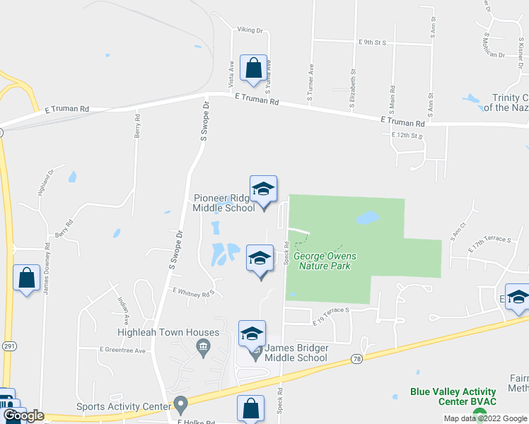 map of restaurants, bars, coffee shops, grocery stores, and more near 1656 South Speck Road in Independence