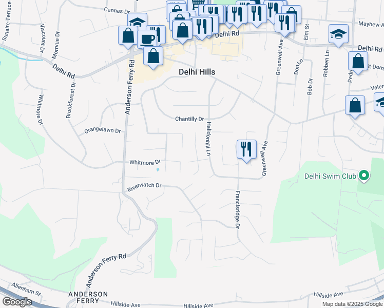 map of restaurants, bars, coffee shops, grocery stores, and more near 5074 Timberdale Court in Cincinnati