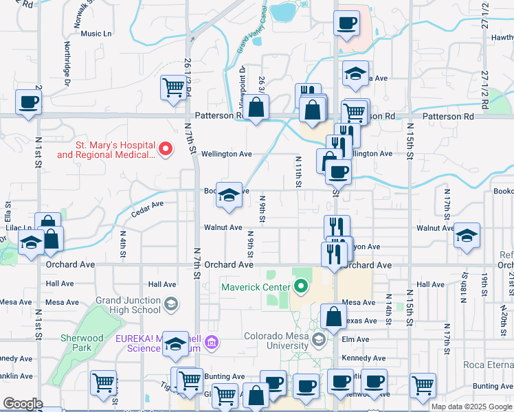 map of restaurants, bars, coffee shops, grocery stores, and more near 2129 North 9th Street in Grand Junction