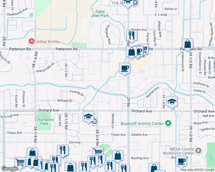 map of restaurants, bars, coffee shops, grocery stores, and more near 564 28 3/4 Rd in Grand Junction