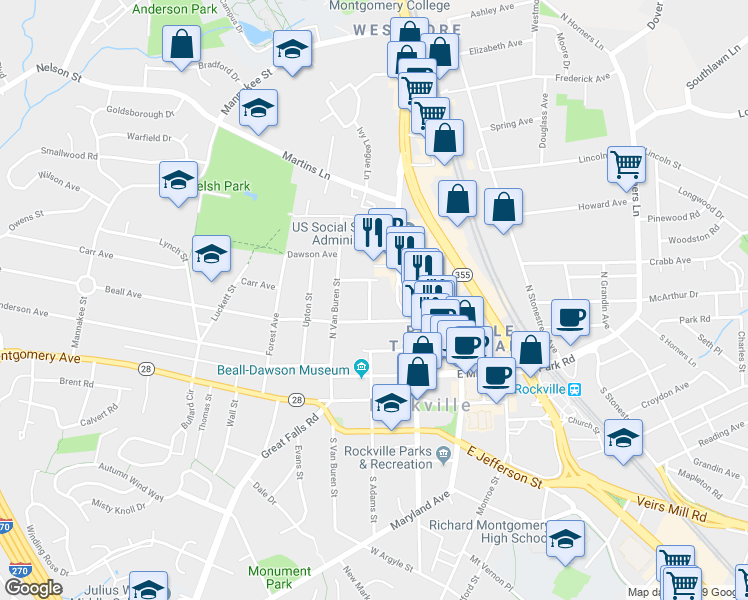 map of restaurants, bars, coffee shops, grocery stores, and more near 101 Independence Avenue Southeast in Washington
