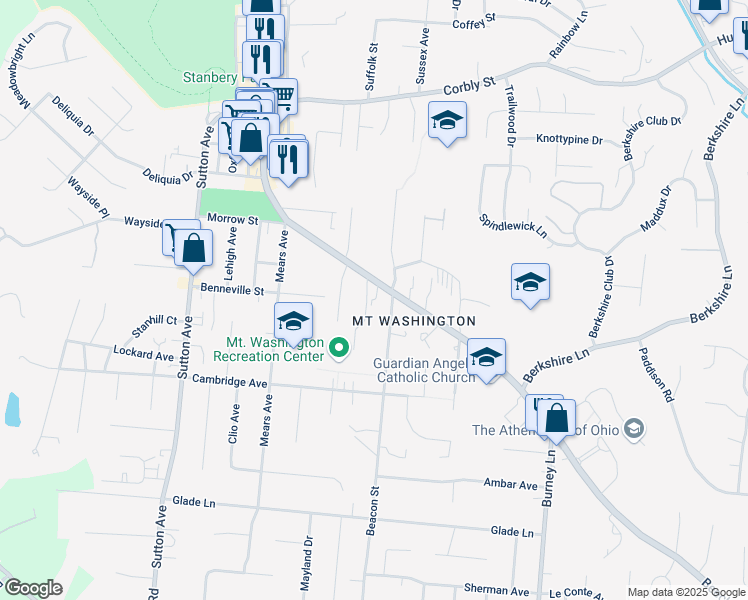 map of restaurants, bars, coffee shops, grocery stores, and more near 6361 Beechmont Avenue in Cincinnati