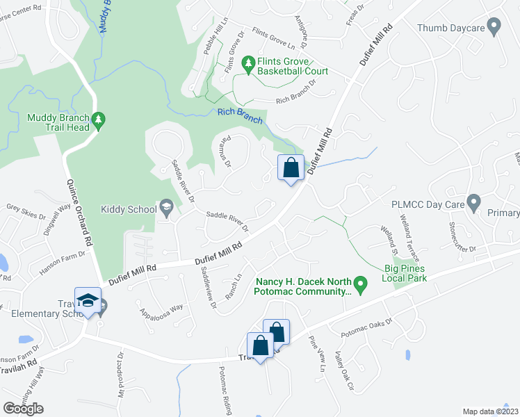 map of restaurants, bars, coffee shops, grocery stores, and more near 14019 Great Notch Terrace in North Potomac