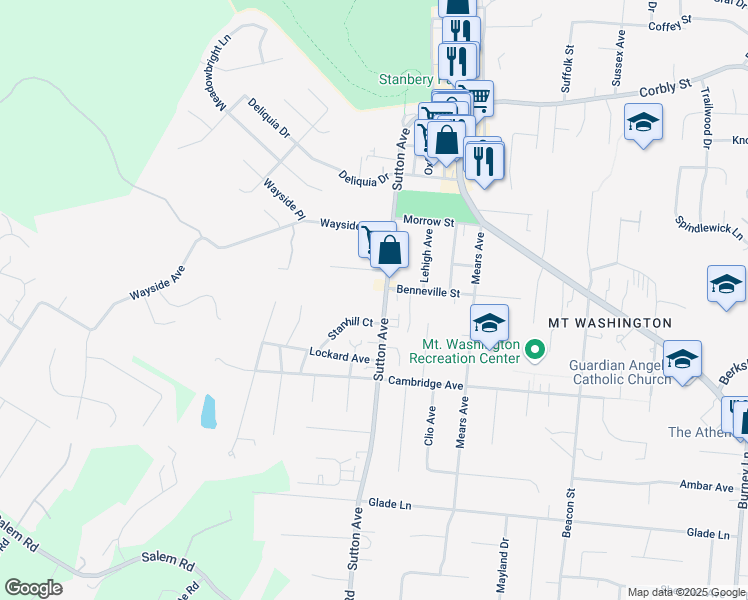 map of restaurants, bars, coffee shops, grocery stores, and more near 1825 Sutton Avenue in Cincinnati