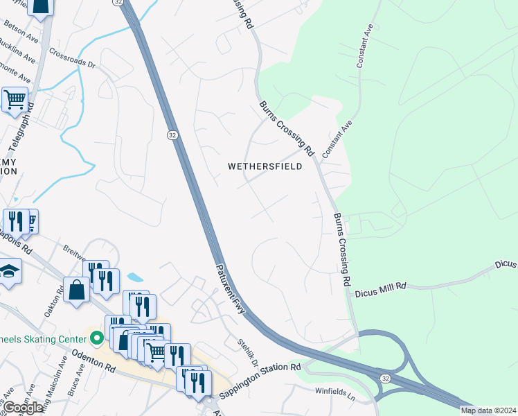 map of restaurants, bars, coffee shops, grocery stores, and more near 1500 Whitmarsh Circle in Severn
