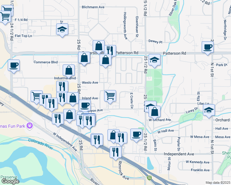 map of restaurants, bars, coffee shops, grocery stores, and more near 568 South Commercial Drive in Grand Junction